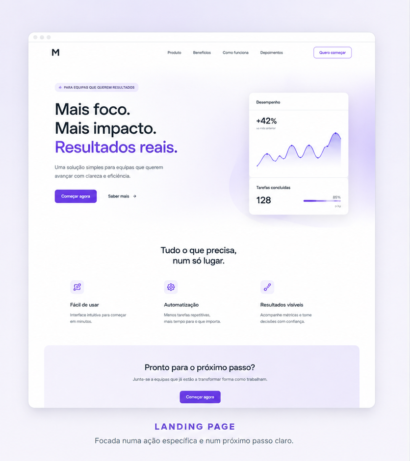 Mockup de browser de uma landing page com uma oferta e chamada para ação.